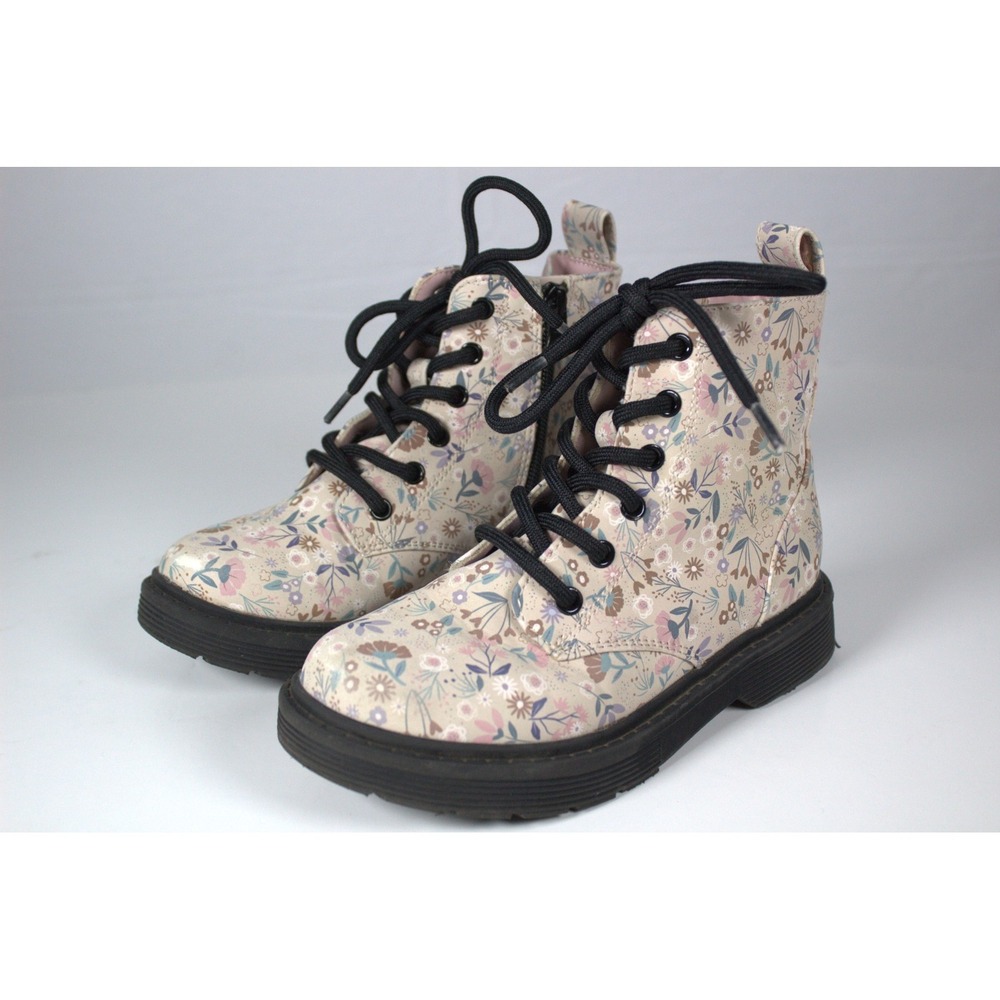Art Class Zoe Girls US 13 Combat Boots Light Pink Floral Side Zipper Lace Up